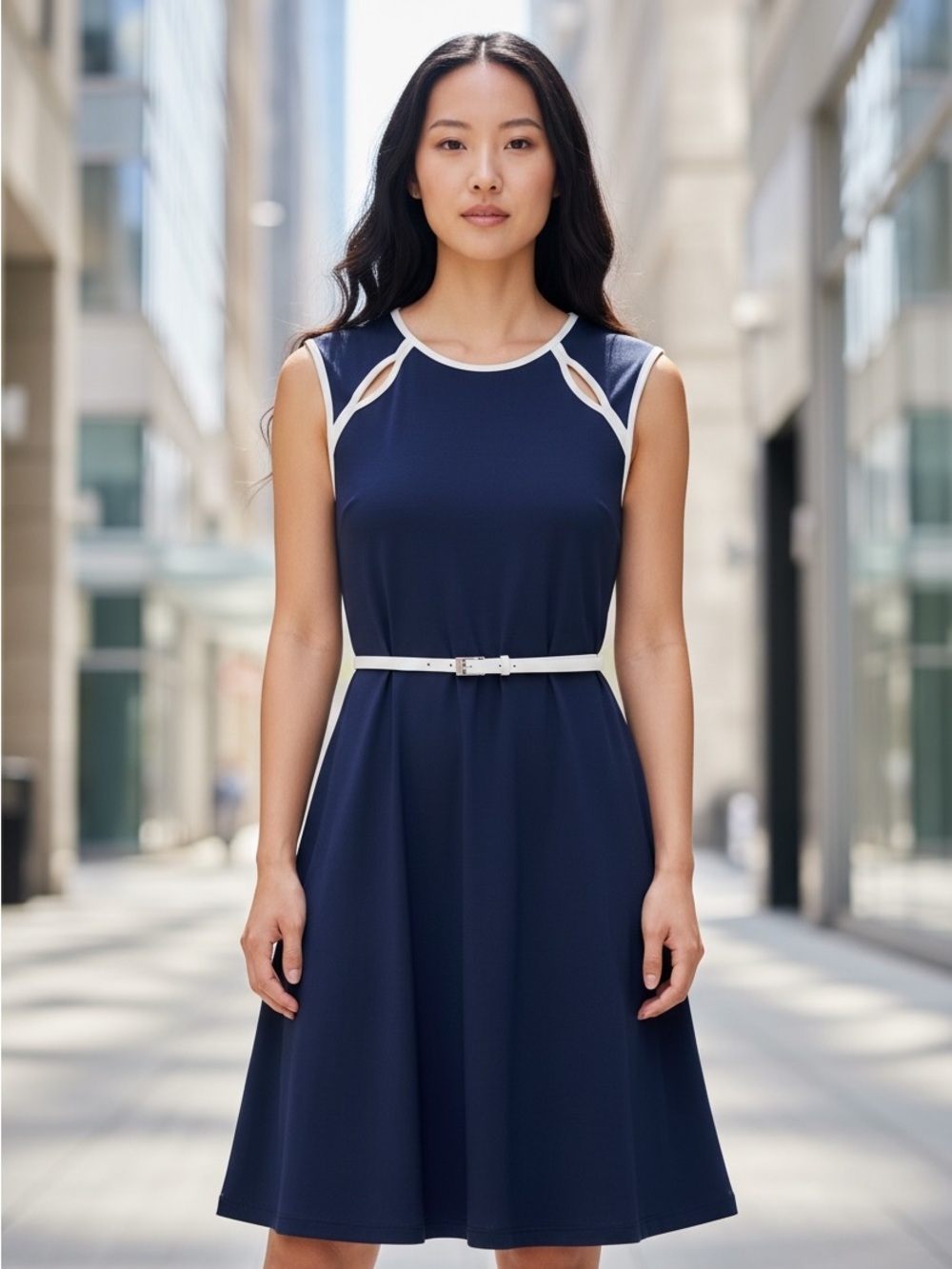 Calvin Klein Navy and Cream A line dress